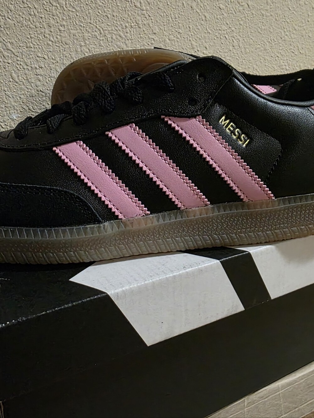 Messi adidas Black Sneakers with Pink Three-Stripes